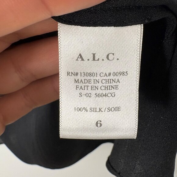 ALC 100% Silk Blouse - Black Size 6 - Picture 5 of 6